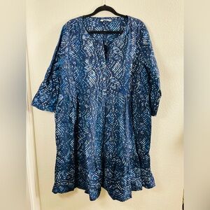 MarketPlace Handwork of India Blue Cotton Kantha Embroidered Tiered Dress | 1X